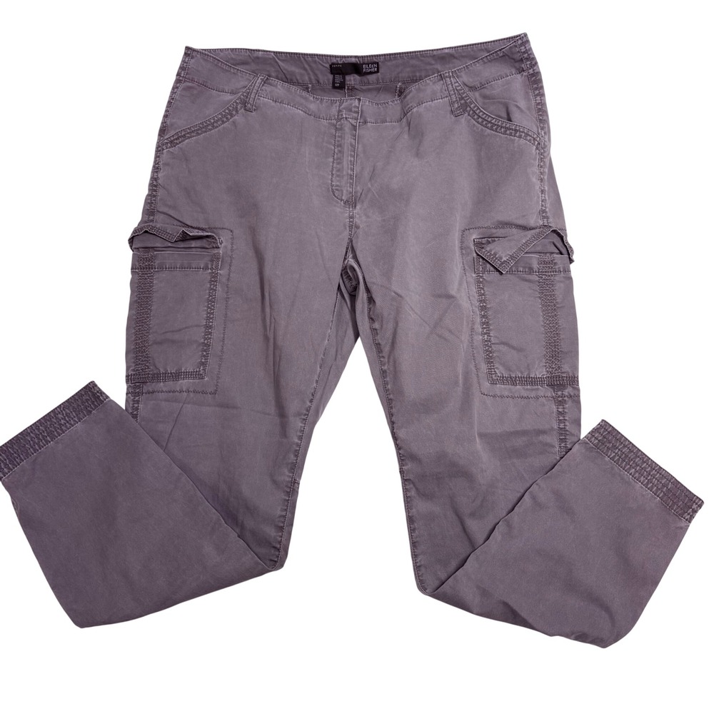 Eileen Fisher Petite  Grey Cargo Pants Ankle Zip Utility‎ Trousers 12P